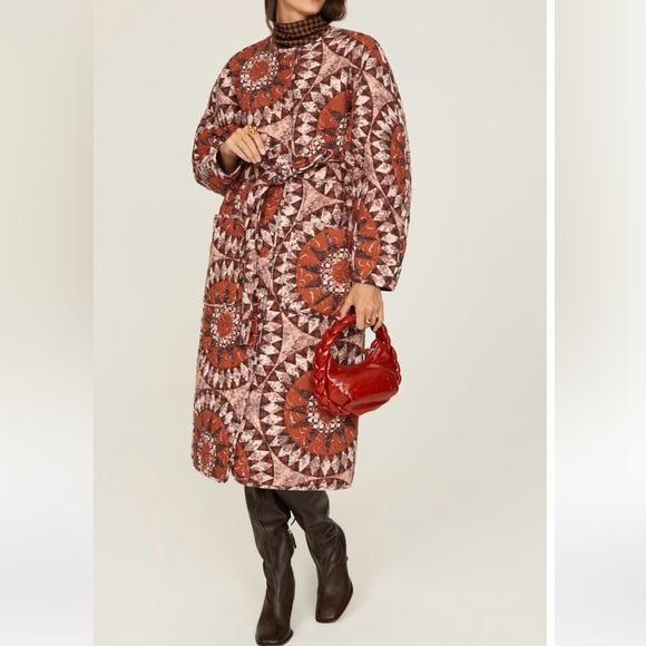 Ulla Johnson Quilted Marta Coat Bohemian Statement Outerwear Brown/ Cream Sz M - Picture 6 of 16